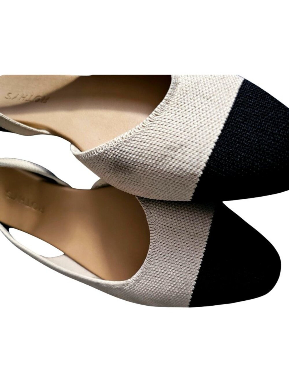 Rothys Womens Pointed Toe Slingback Flats Beige & Black Size 8 Sustainable Knit - Picture 6 of 11